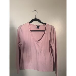 Vintage Y2K Gap Stretch Long Sleeve Top Wavy V Neck Design Size Large